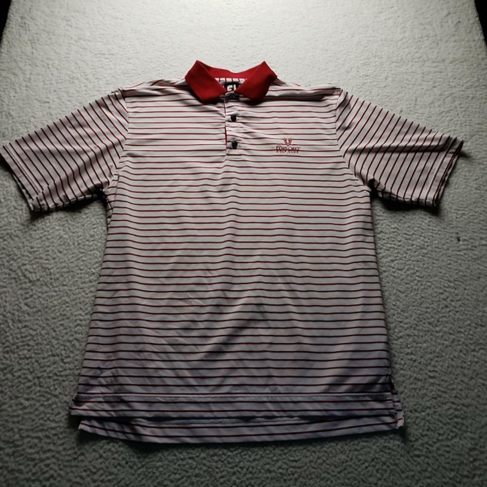 FootJoy Golf Polo Shirt Mens L White Red Stripe Penn Oaks Golf Club Stretch Top